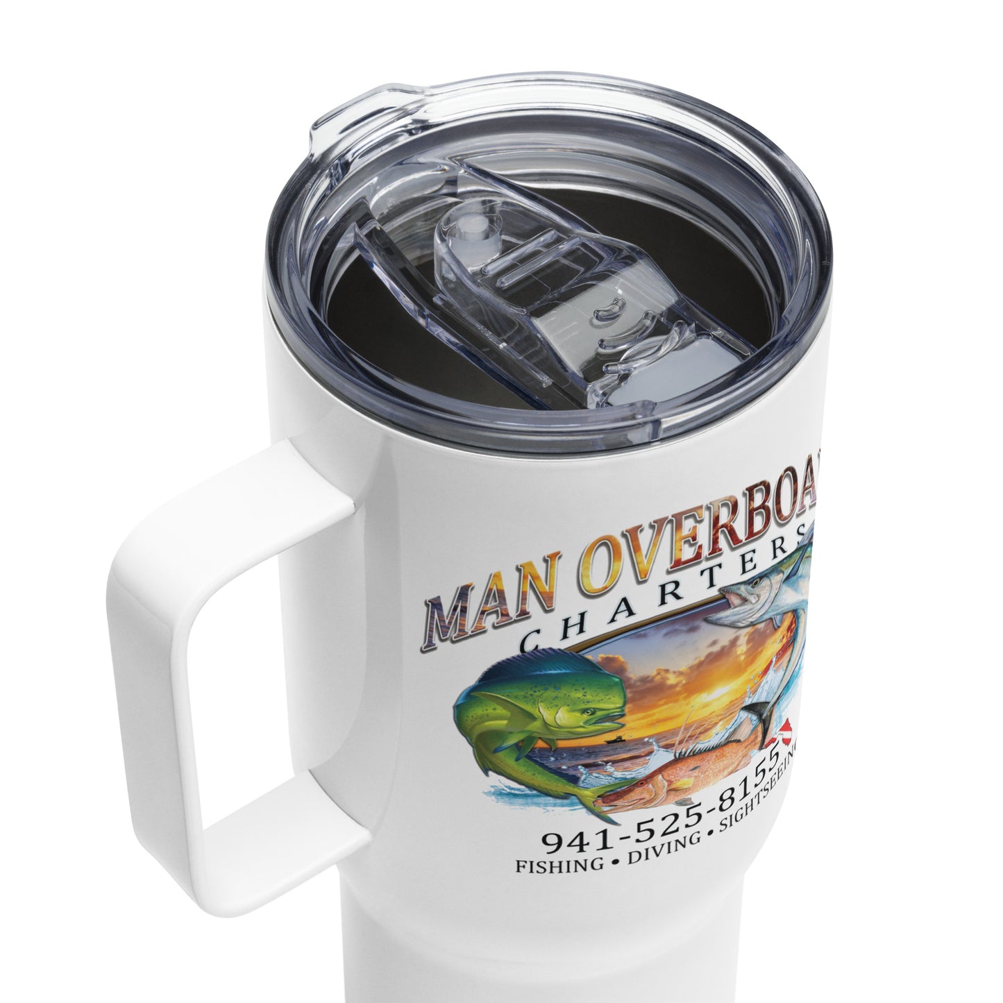 Man Overboard Travel mug with a handle